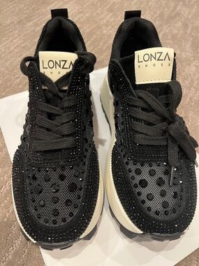 LONZA Black Rhinestone Platform Sneakers